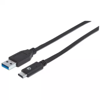 Manhattan USB-C uz USB-A kabelis, 1m, vīrietis-vīrietis, 10 Gbps (USB 3.2 Gen2), 3A, melns, mūža garantija