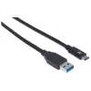 Manhattan USB-C uz USB-A kabelis, 1m, vīrietis-vīrietis, 10 Gbps (USB 3.2 Gen2), 3A, melns, mūža garantija