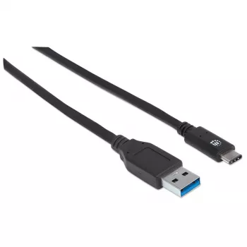 Manhattan USB-C uz USB-A kabelis, 1m, vīrietis-vīrietis, 10 Gbps (USB 3.2 Gen2), 3A, melns, mūža garantija