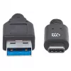 Manhattan USB-C uz USB-A kabelis, 1m, vīrietis-vīrietis, 10 Gbps (USB 3.2 Gen2), 3A, melns, mūža garantija