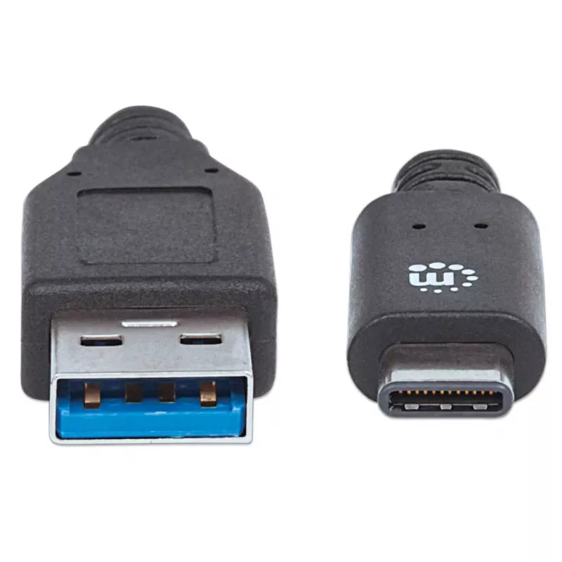 Manhattan USB-C uz USB-A kabelis, 1m, vīrietis-vīrietis, 10 Gbps (USB 3.2 Gen2), 3A, melns, mūža garantija