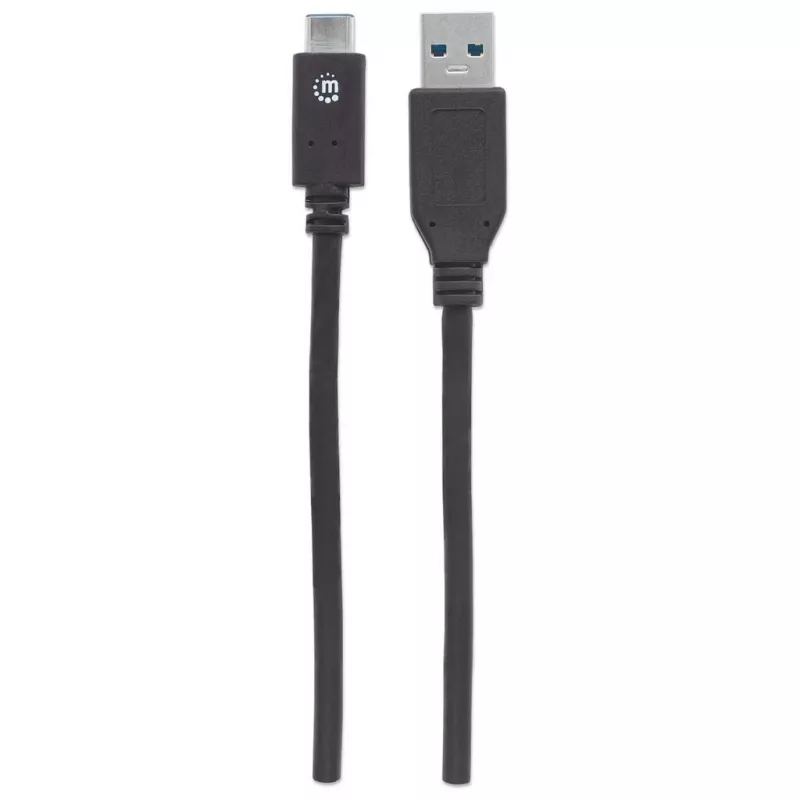 Manhattan USB-C uz USB-A kabelis, 1m, vīrietis-vīrietis, 10 Gbps (USB 3.2 Gen2), 3A, melns, mūža garantija