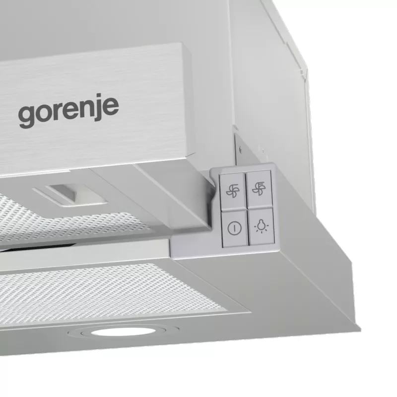 Gorenje TH62E4X daļēji iebūvējams (izvelkams) tvaika nosūcējs, nerūsējošais tērauds, 450 m³/h