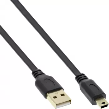 InLine USB 2.0 plakanais kabelis USB A vīriešu / Mini-B vīriešu 5pin melns/zelta 1.0m