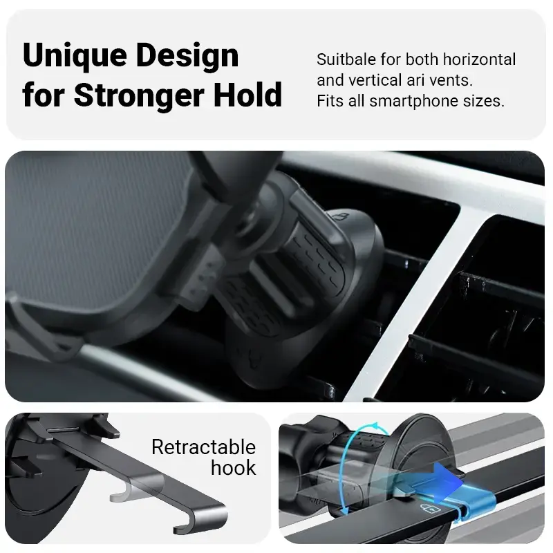 Crong Carclip Air Vent telefona turētājs ventilācijai, melns/ogles