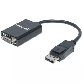 Manhattan DisplayPort uz VGA HD15 pārveidotāja kabelis, 15 cm, vīrietis uz sievieti, aktīvs, DP ar fiksatoru, melns, mūža garantija
