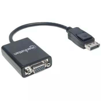 Manhattan DisplayPort uz VGA HD15 pārveidotāja kabelis, 15 cm, vīrietis uz sievieti, aktīvs, DP ar fiksatoru, melns, mūža garantija