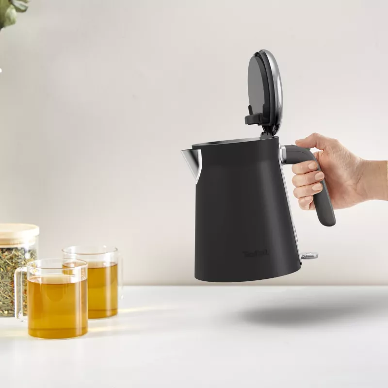 Elektriskā tējkanna Tefal KI6668E0 — 1.7 L, 2400 W, nerūsējošā tērauda korpuss, melna