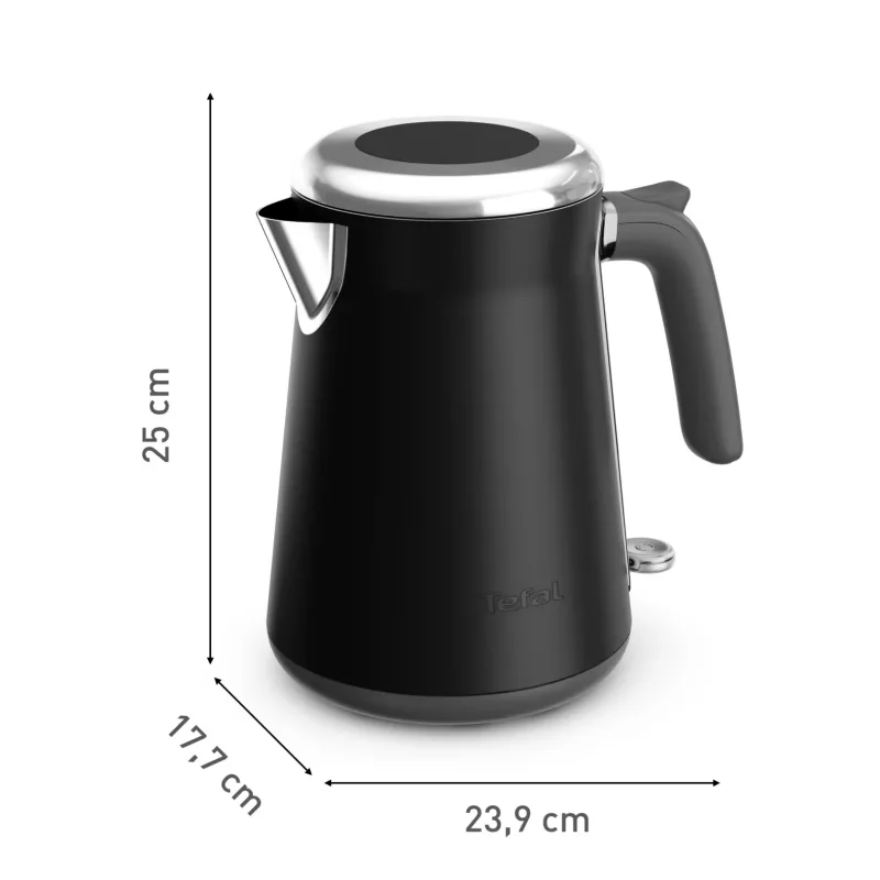 Elektriskā tējkanna Tefal KI6668E0 — 1.7 L, 2400 W, nerūsējošā tērauda korpuss, melna