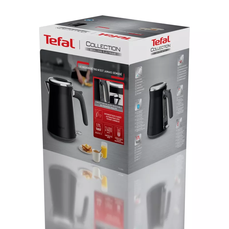Elektriskā tējkanna Tefal KI6668E0 — 1.7 L, 2400 W, nerūsējošā tērauda korpuss, melna