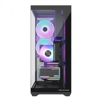 PC korpuss MODECOM Volcano SPACE XL ARGB Full Tower — E-ATX, rūdīts stikls, ARGB, līdz 440 mm GPU