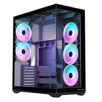 PC korpuss MODECOM Volcano SPACE XL ARGB Full Tower — E-ATX, rūdīts stikls, ARGB, līdz 440 mm GPU