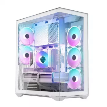 MODECOM Volcano SPACE XL FULL TOWER NF balts — pilna torņa korpuss ar ARGB, rūdītu stiklu, 8 paplašinājuma slotiem, līdz 440 mm GPU