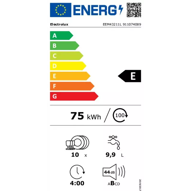 Iebūvējamā trauku mazgājamā mašīna Electrolux EEM43211L, šaurā 45 cm, 10 komplekti, 44 dB, 8 programmas, AirDry
