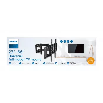 TV grīdas statīvs Philips SQM9640/00 58.4 cm–2.18 m (23–86 colli), līdz 55 kg, VESA 200x100–600x400, slīpums ±15°, pagrieziens 180° — Melns