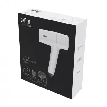 Fēns BRAUN HD1.55 — 1800 W, 2 sildīšanas līmeņi, Cool shot, 1.8 m vads, Balts