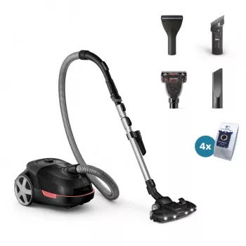 Cilindriskais putekļsūcējs Philips XD6142/12 — 900 W, 4 L putekļu maiss, HEPA filtrs, melns