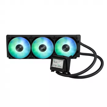 Šķidruma dzesēšanas komplekts ASUS MAX GAMING LC 360 ARGB LCD — 360mm radiators, 120mm ventilatori, atbalsta AM4/AM5/LGA1700, Melns