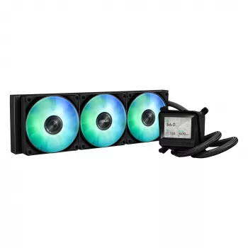 Šķidruma dzesēšanas komplekts ASUS MAX GAMING LC 360 ARGB LCD — 360mm radiators, 120mm ventilatori, atbalsta AM4/AM5/LGA1700, Melns