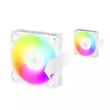 120 mm Arctic Freezer P12 Pro Reverse A-RGB PWM ventilators (Balts) — 124 m³/h, FDB, kabeļa sadalītājs