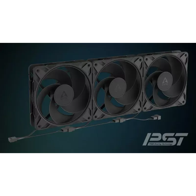 120 mm ARCTIC Freezer P12 Pro Reverse — 3 komplekts A-RGB PWM ventilatori, 124 m³/h, Fluid Dynamic gultnis