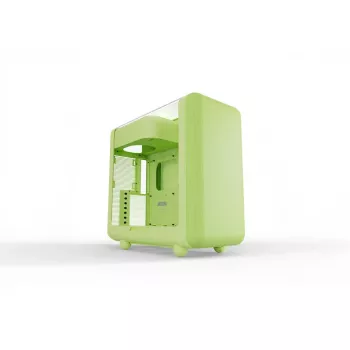 Vidējais tornis HYTE X50 Matcha Milk — ATX/mATX/Mini-ITX, rūdīts stikls, priekšējais I/O