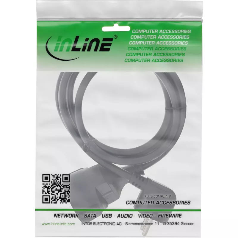 InLine strāvas pagarinātājs ar leņķa spraudni Type F, melns, 2m