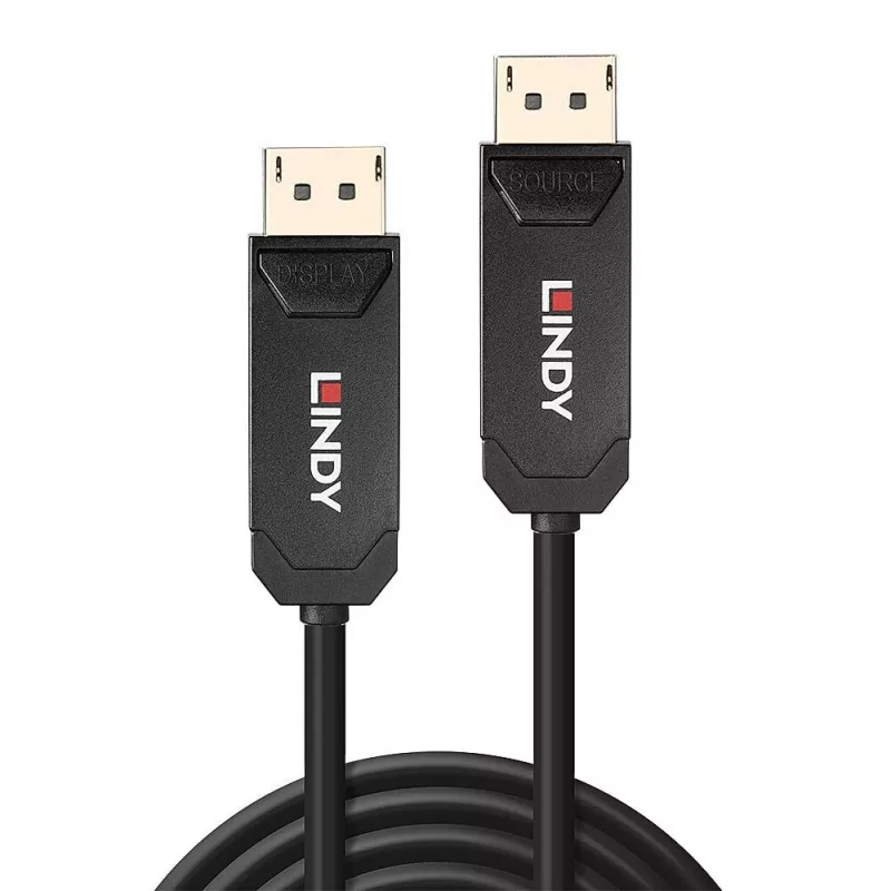 Lindy 10m šķiedru optikas hibrīda DP 2.0 UHBR10 kabelis, 10 m, DisplayPort, DisplayPort, vīriešu, vīriešu, 7680 x 4320 pikseļi