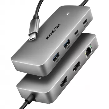 Axagon HMC-CUB83X2 USB 10Gbps centrmezgls, 2x USB-A, USB-C, HDMI un DP 4k/144Hz, RJ-45, PD 100W