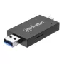 Manhattan USB-A / USB-C daudzfunkciju karšu lasītājs/rakstītājs, 5 Gbps (USB 3.2 Gen1), microSD un SD/MMC sloti, mini formāts, melns/caurspīdīgs