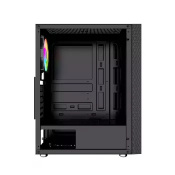 Korpuss GEMBIRD Fornax 2500 Midi Tower Melns — ATX/ITX atbalsts, rūdīts stikls, RGB, 3x120mm priekšā, 2x2.5 collu sloti