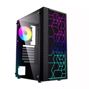 Korpuss GEMBIRD Fornax 2500 Midi Tower Melns — ATX/ITX atbalsts, rūdīts stikls, RGB, 3x120mm priekšā, 2x2.5 collu sloti