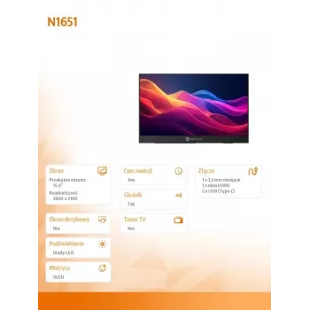 Monitoris Neovo N1651 15,6 collu OLED 4K USB-C mHDMI 400 nitu