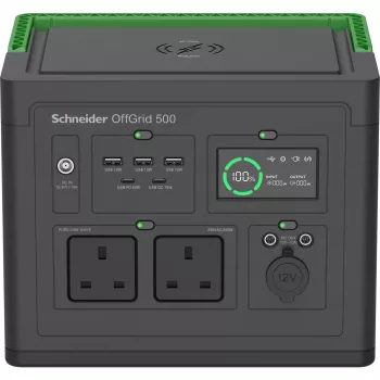 APC SE OffGrid pārnēsājamā barošanas stacija 500 - Li-Ion akumulators, LCD, 2x UK kontaktligzdas, 3x USB-A, 2x USB-C, 3x 12V, bezvadu lādētājs