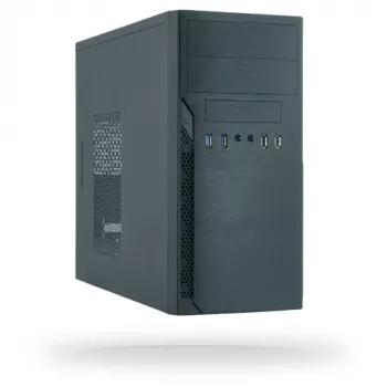 Korpuss CHIEFTEC ATX Mini-Tower Alu Brossé SECC Melns — Micro ATX, 2×3.5 collu sloti, 2×5.25 collu sloti, USB2.0+2×USB3.2 Gen1