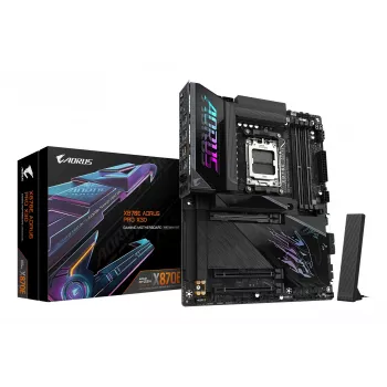 GIGABYTE X870E AORUS PRO X3D ATX mātesplate — AMD Socket AM5, 18+2+2 VRM, DDR5 līdz 9000 Hz (OC), 2×PCIe5 + 2×PCIe4, Wi‑Fi 7, 5GbE, USB4