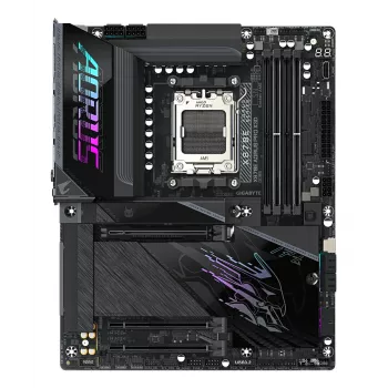 GIGABYTE X870E AORUS PRO X3D ATX mātesplate — AMD Socket AM5, 18+2+2 VRM, DDR5 līdz 9000 Hz (OC), 2×PCIe5 + 2×PCIe4, Wi‑Fi 7, 5GbE, USB4