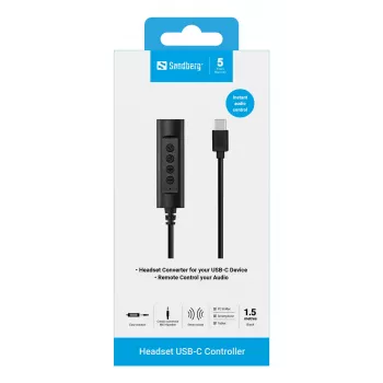 Sandberg USB-C kontrolieris austiņām, 1.5m, melns