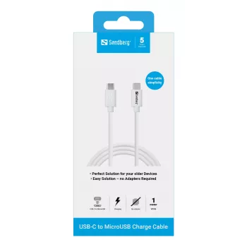 Sandberg USB-C uz MicroUSB lādēšanas kabelis 1m, balts