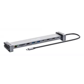 Manhattan USB-C dokstacija/kontrolieris ar karšu lasītāju un MST, 7 porti: Ethernet, HDMI (x2 4K@60Hz), USB-A (x3) un USB-C, ar Power Delivery (PD) 100W