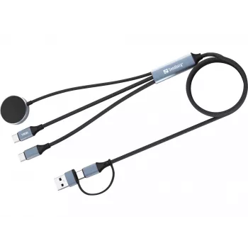 Sandberg 3in1 Travel Charge Cable 100W, 1.2 m, USB A/USB C, Melns