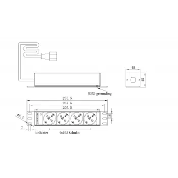 Statīva PDU Lanview LVR-2MSCH-SCH-C13-4 — Strāvas sadalītājs 4×Schuko, 1U, 10 inch