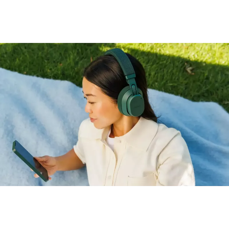 Bezvadu galvas saite austiņas Fairphone Fairbuds XL — Bluetooth, USB-C, zvani un mūzika, 20–20000 Hz, 10 m darbības rādiuss, zaļa