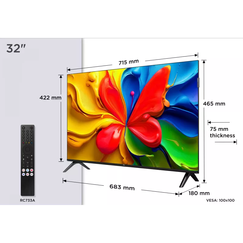 TCL 32V4C QLED televizors 32 collas (81,3 cm) HD 1366×768 Wi‑Fi Ethernet Melns