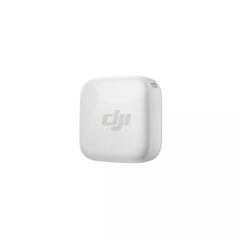 Bezvadu ķermeņa mikrofona raidītājs DJI CP.RN.00000430.01 — 100–20000 Hz, 3.87 V akumulators, līdz 11,5 h, balts, 26,1×26,6×16 mm