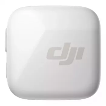 Bezvadu ķermeņa mikrofona raidītājs DJI CP.RN.00000430.01 — 100–20000 Hz, 3.87 V akumulators, līdz 11,5 h, balts, 26,1×26,6×16 mm