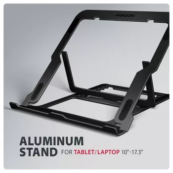 Axagon STND-LAB alumīnija statīvs klēpjdatoriem 10 inch–17.3 inch, astoņas augstuma un leņķa pozīcijas, melns
