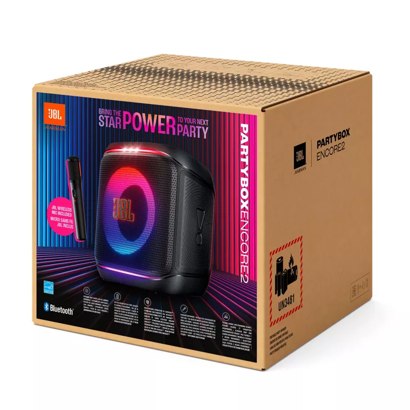 Pārnēsājams mono skaļrunis JBL Encore 2 Mono Melns — 100 W, šļakatām izturīgs, Bluetooth un vadu