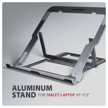 Axagon STND-LAG Alumīnija statīvs klēpjdatoriem 10 inch–17,3 inch, astoņi regulējami augstuma un leņķa līmeņi, pelēks