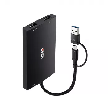 Lindy 43430 video kabeļa adapteris 0.11 m USB Type-C uz 2 x HDMI Melns
